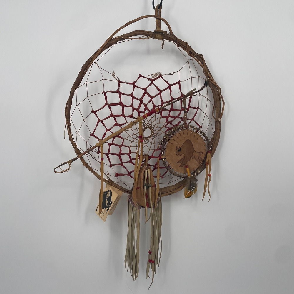 Vintage 1984 Walker Buffalo Dreamcatcher Grapevine Leather Medicine Bag Wall Art